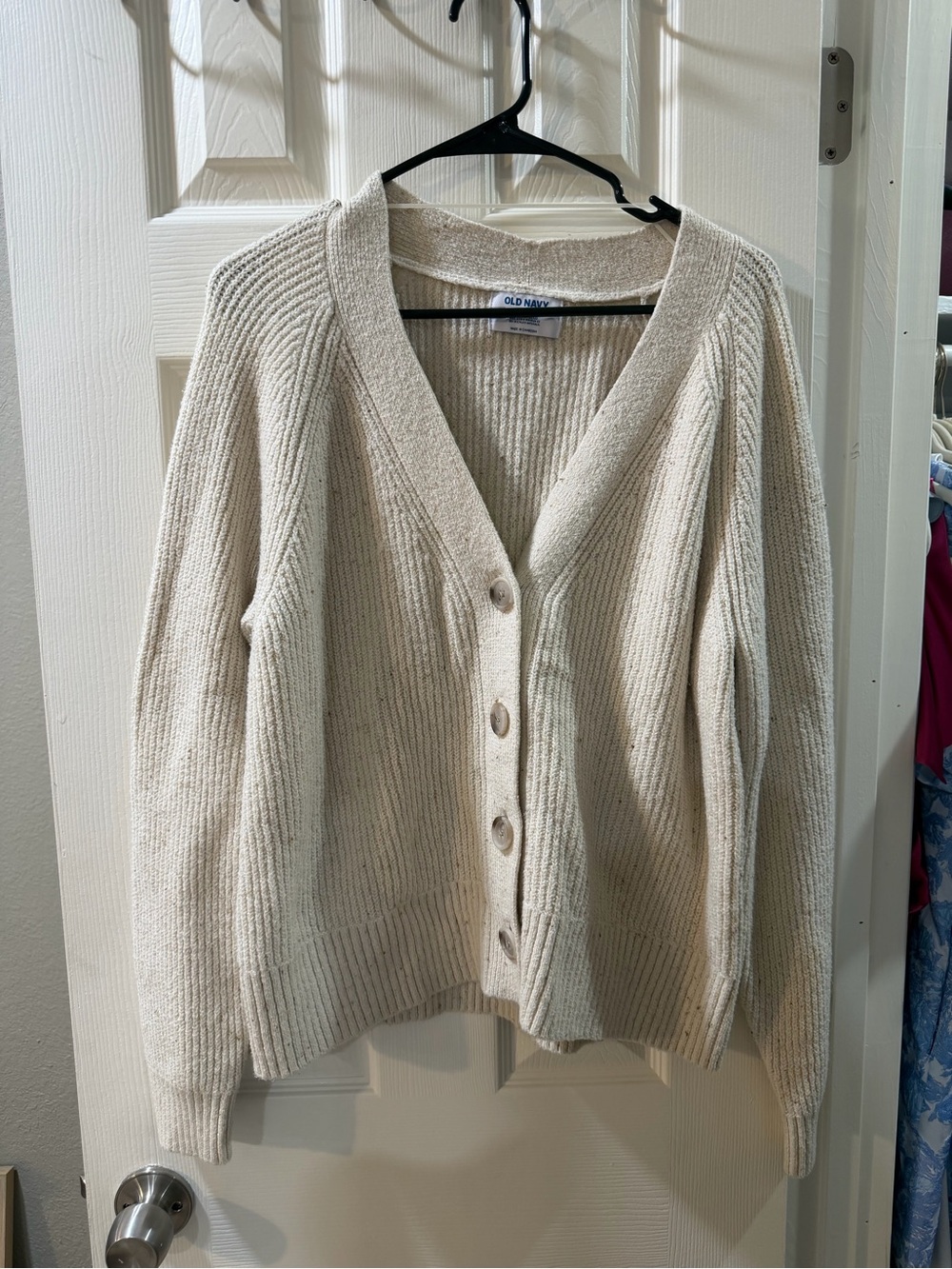 Old Navy Cream Ribbed V-Neck Button Front Cardigan